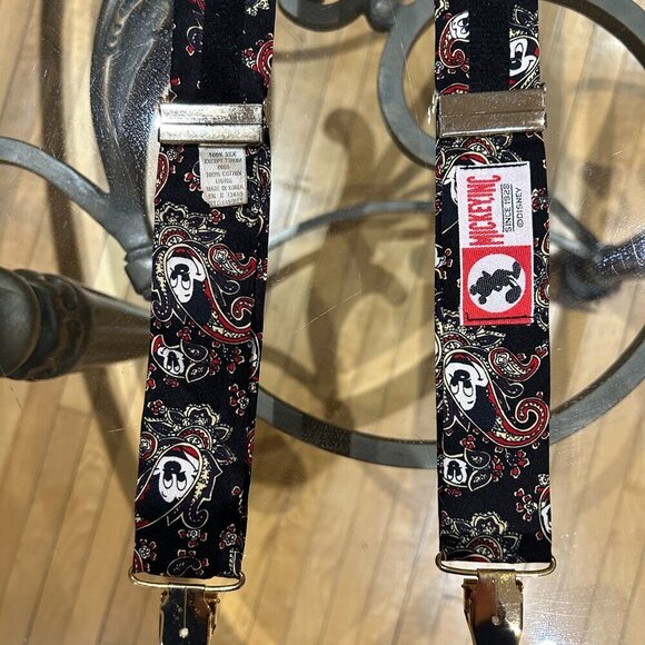 🎩 Rare Vintage Disney Mickey Mouse Paisley 100% Silk Suspenders 🎩 - Picture 13 of 16